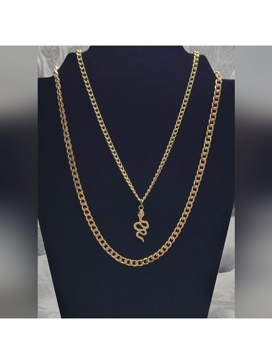 Jewelry - 2 Gold-Plated Chain Link Necklaces w/Snake Pendant (#81)